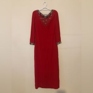 Carolyne roehm vintage long heavily embellished gown, red, EUC